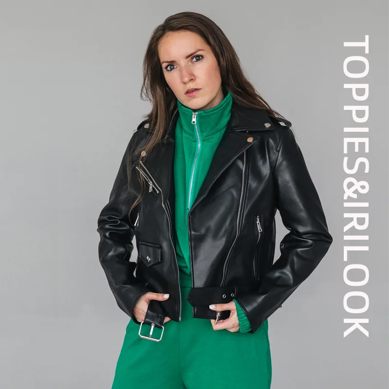 

Toppies 2022 Leather Jacket Spring Autumn Women Faux Leather Coat Zipper Biker Coat Female Casual Outwear