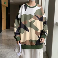 camouflage sweatshirt mens round neck hoodless pullover camouflage long sleeve top mens loose base shirt fashion lounge wear