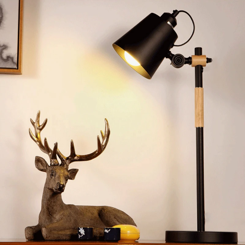 

Nordic Bedroom Bedside Table Lamp Study Lamp Creative Solid Wood Led Eye Protection Rotating Reading Lamp Desk Lamp Vintage E27