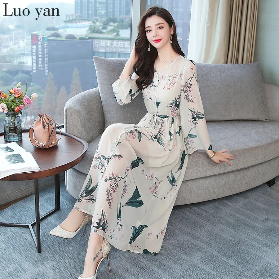 2020 корейское винтажное платье размера плюс Бохо миди летнее Новое шифоновое