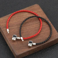 genuine 925 sterling silver fashion men and women six word mantra buckle woven leather rope bracelet couple jewelry