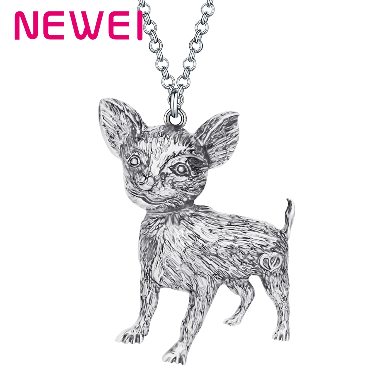 

Newei Alloy Plated Antique Silver Chihuahua Dog Necklace Pendant Cute Animal Pets Jewelry For Kid Girls Fashion Gift Decoration