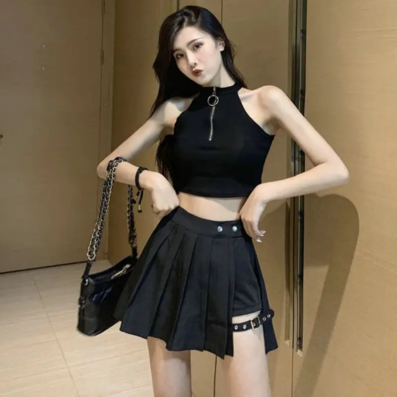 

Женская ассиметричная мини-юбка в стиле Харадзюку, плиссированная юбка фигуристки в стиле панк с асимметричным вырезом и высокой талией, Кл...