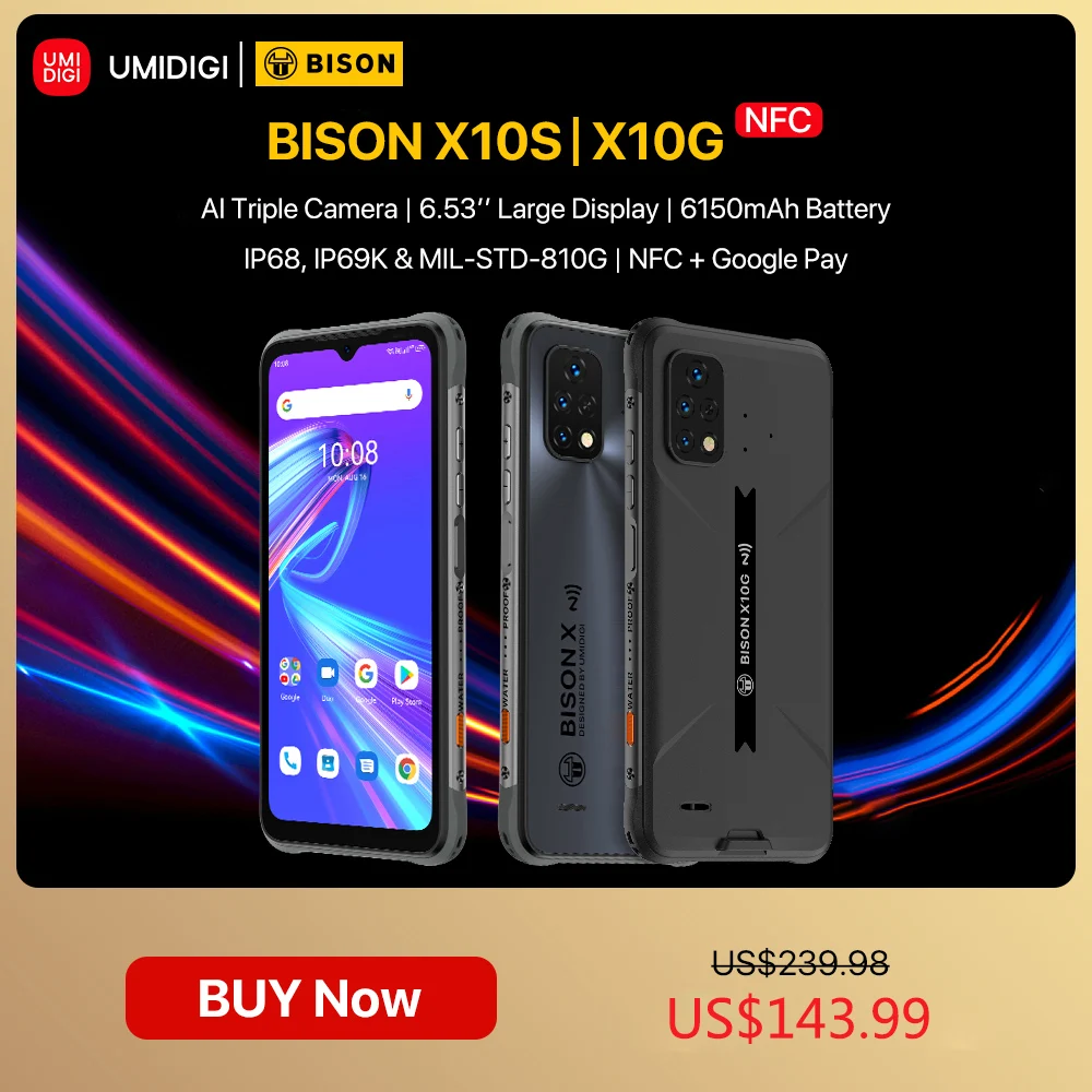 premiere umidigi bison x10s x10g 6150mah battery global version smartphone nfc4gb64gb ip68ip69k waterproof rugged new phone free global shipping