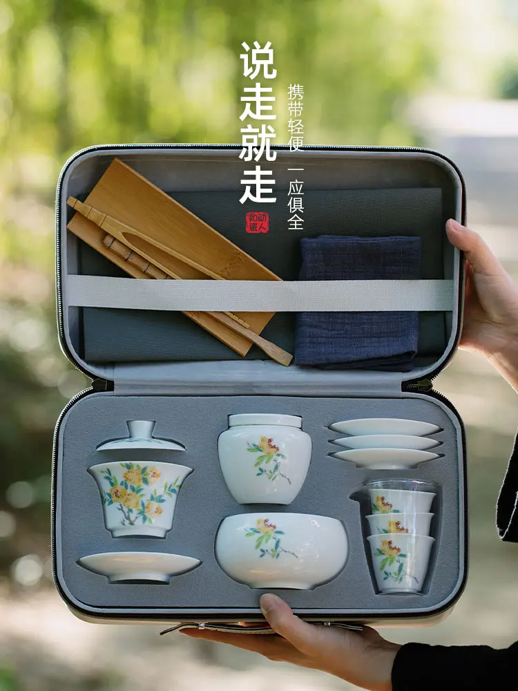 

Vintage Luxury Tea Set Portable Chinease Travel Kung Fu Tea Table Set Filter Outdoor Minimalist Porcelanato Drinkware DK50TS