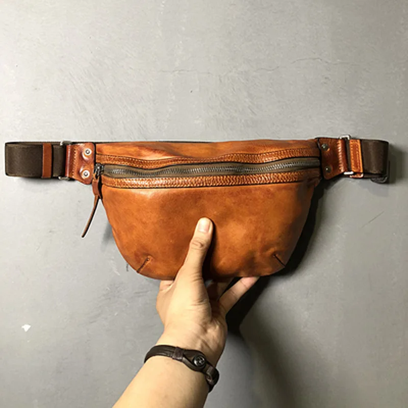Original new retro handmade soft leather chest bag for men and women casual multifunctional men's waist bag leather messenger