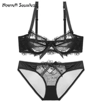 2022 new sexy women bras set ultra thin thick lace underwear ladies abcde cup underwire floral female plus size lingerie panties
