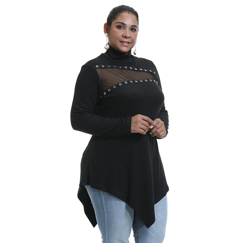 6XL черная блузка размера плюс зимняя водолазка рубашки с длинным рукавом женские