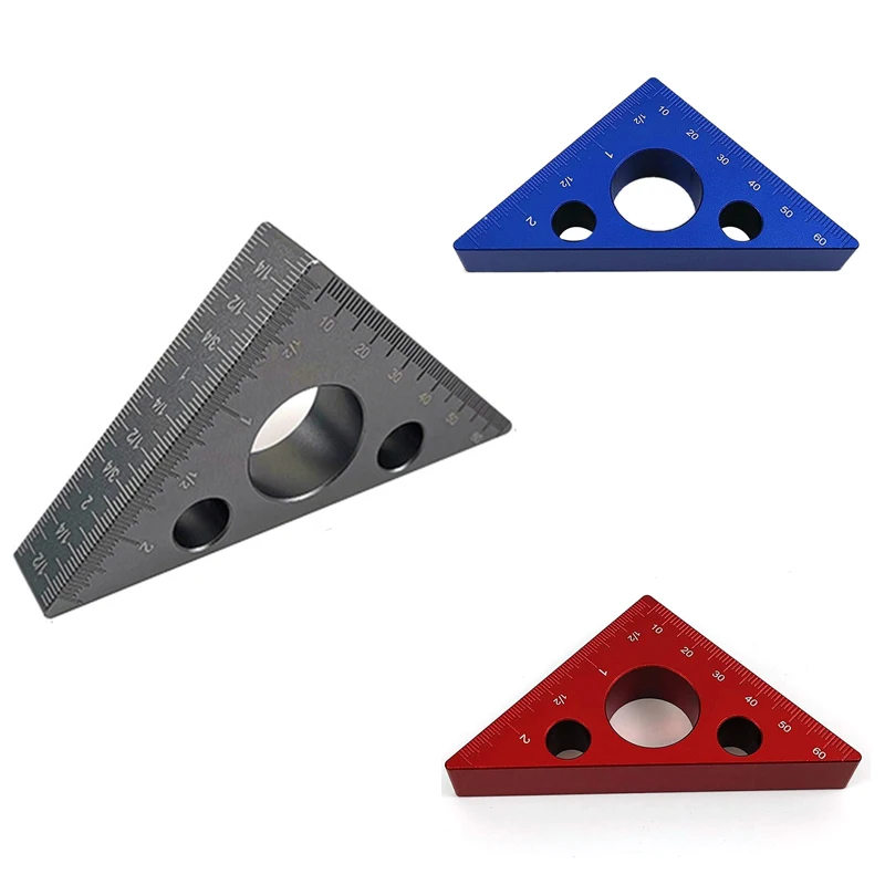 

45 Degree Aluminum Alloy Angle Ruler, Imperial Metric Scale Layout Square Triple-cornered Ruler Angle Measurement Tool