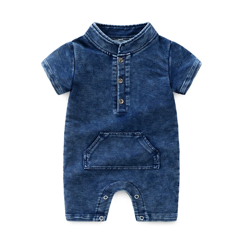 

Children Wear Baby Boys girls NewBorn Clothes Newborn Denim Short-sleeved Spring Collar Children Jumped Romper