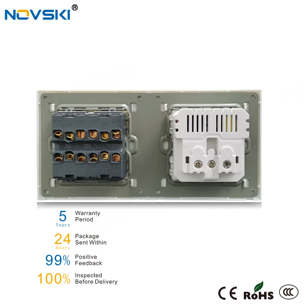 NOVSKI русские Хрустальные стеклянные розетки USB 2.1A 4 банды выключатель питания 16A EU