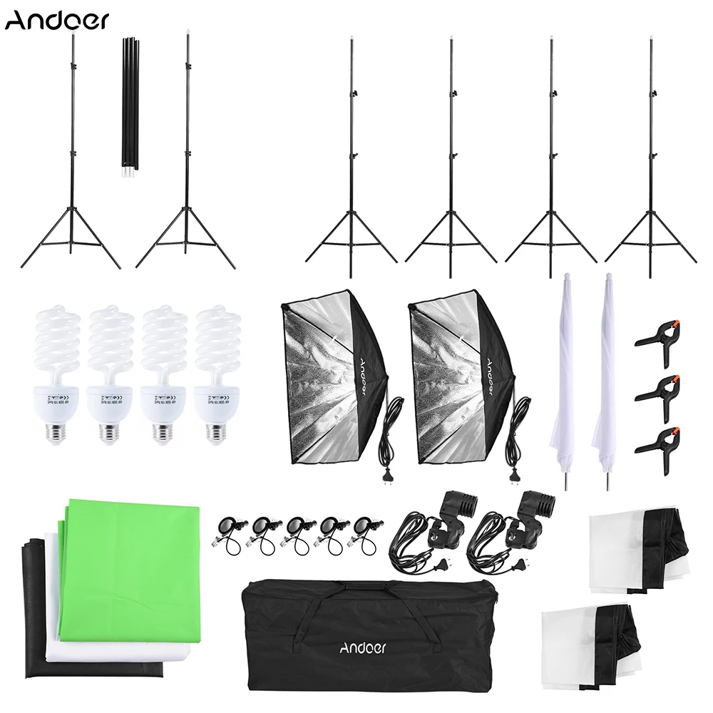 Russia Free shipping Photo Studio Kit Softbox Umbrella with Bulb Holder Light Stand Black White Green Screen Backdrop | Электроника