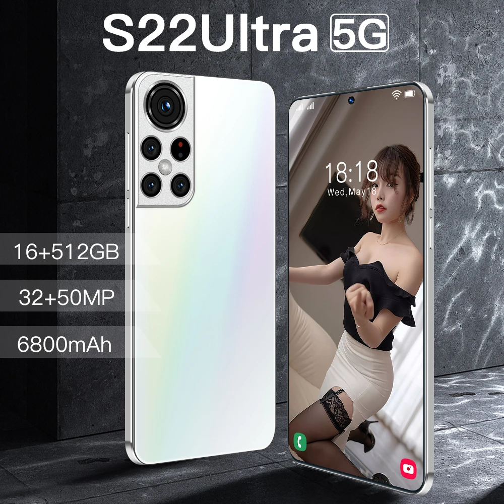 Smartphone S22 Ultra 5G versión Global, teléfono móvil con desbloqueo, 6,8 pulgadas, Android 11, 16GB, 512GB, 6800mAh, 10 núcleos, 4G, LTE (0)