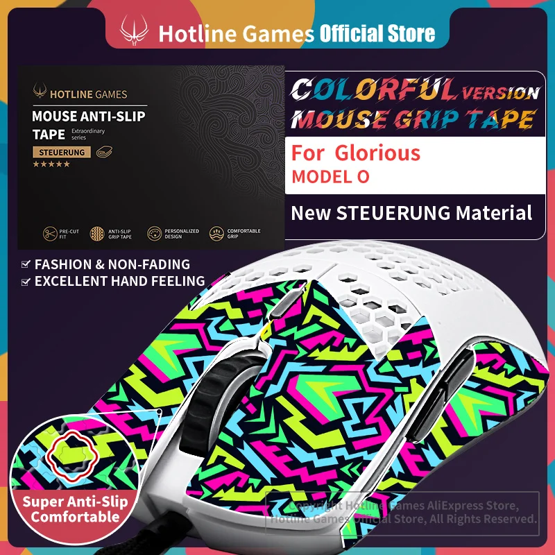 

1pack Hotline Games Colorful Mouse Grip Tape for Glorious Model O / Model O Wireless Gaming Mouse Anti-slip Tape Easy to Apply