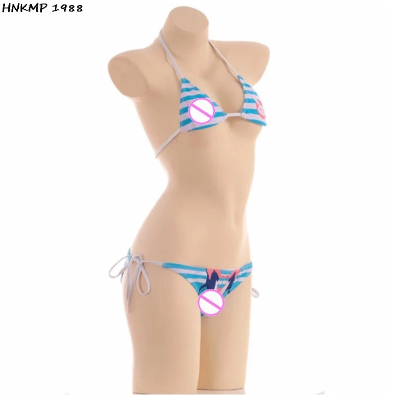 

Sexy Cute Micro Bikini D.va Costumes Japanese Anime Bra And Panty Set Cosplay Thong Bikini Blue