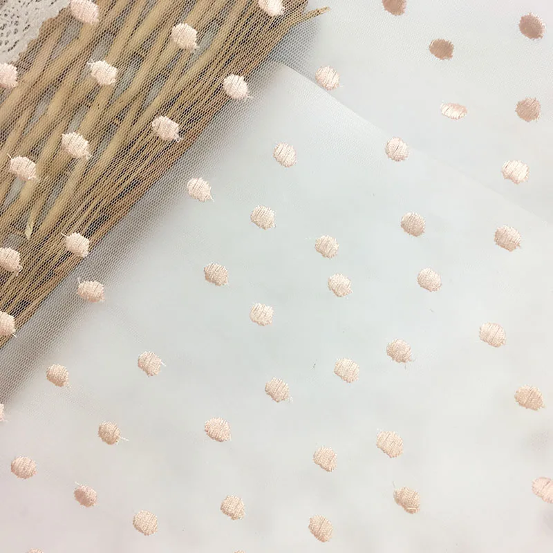 0 5 метров розово-голубая вышивка в горошек Тюль кружевная ткань для свадьбы
