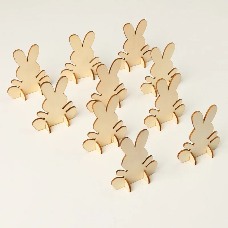 

10 шт./лот Счастливой Пасхи Кролик деревянные дома настольные украшения DIY деревянные поделки Милый Кролик пасхальные украшения 2021 пасхальн...