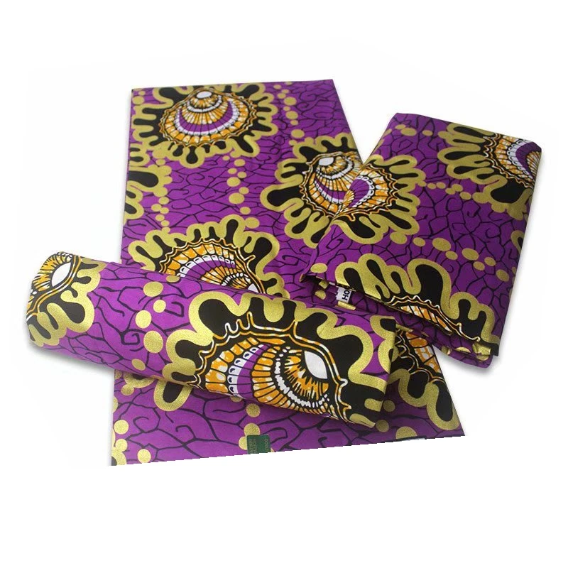 

African Wax Fabric Wrap Golden Wax Ankara Batik Nigerian Cotton Material Wrapper Golden Silver New High Quality For Dress 6yards