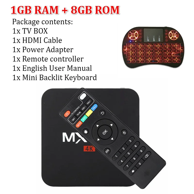 T tv BOX MX Pro 4K Android tv Box IP tv Android 7,1 OS 1GB 8GB RK3229 4K 2,4 GHz wifi четырехъядерный Smart tv Box медиаплеер - Цвет: 1G Backlit Keyboard
