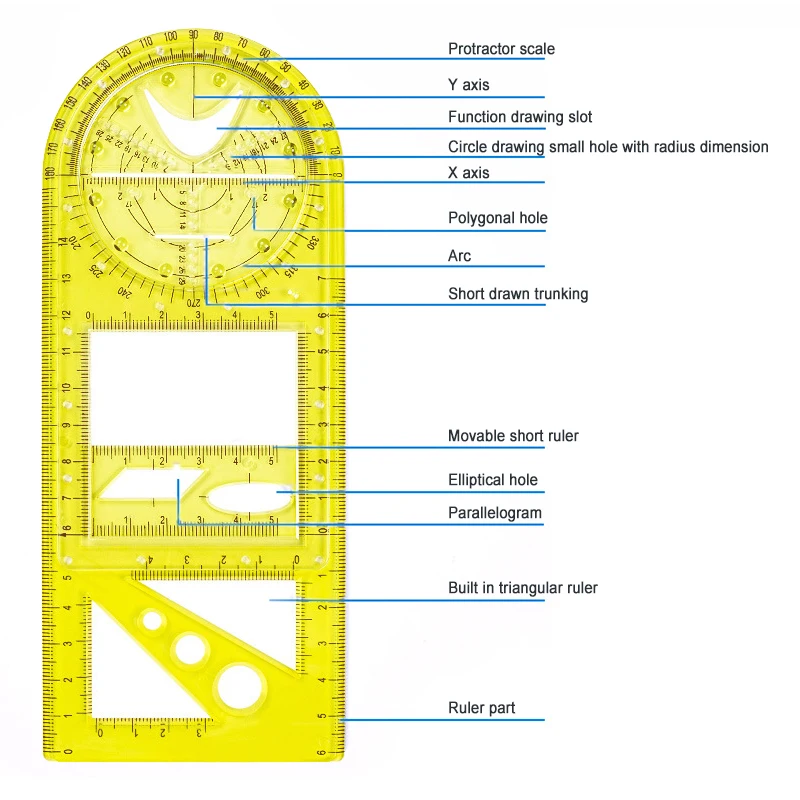Multifunctional Geometric Ruler Drawing Template Measuring Tool for School Office Supplies DIY Apparel Sewing Fabric W | Дом и сад