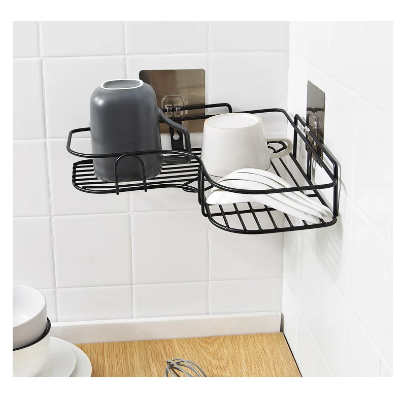 

Iron Bathroom Shelf Shower Wall Mount Firm Storage Holder With Suction Cup No Drilling Kitchen Storage Bathroom Accessories