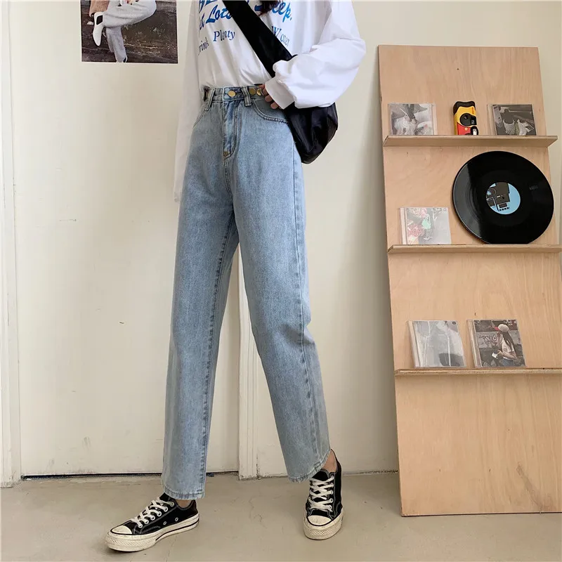 Свободные прямые джинсы для женщин Новинка осени 2021 Студенческие Брюки с высокой