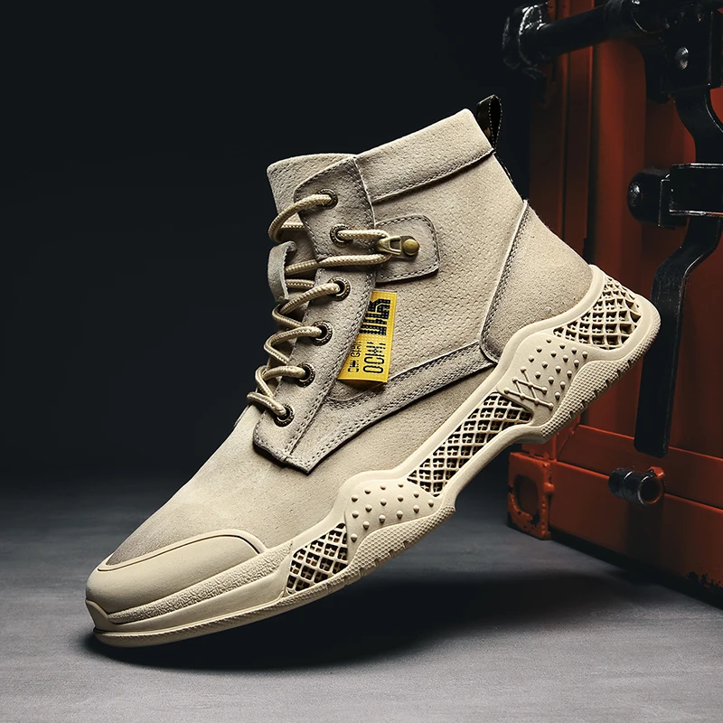 

Men's Desert Shoes Genuine Leather Breathable Fashion High-Top Shoes Outdoor Sport Trend Casual Shoes British Men Oxford Shoes