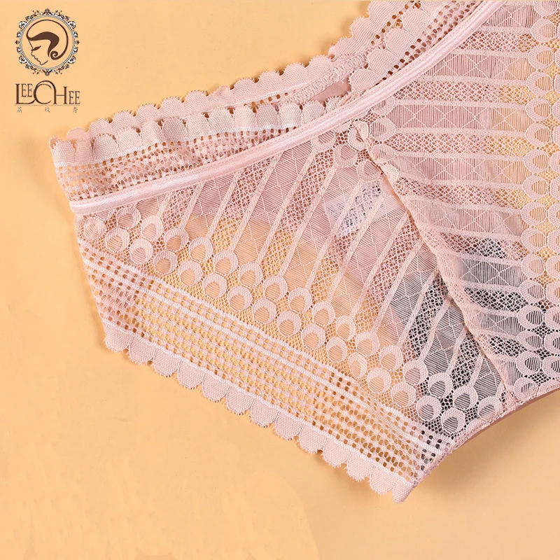 

New Fashion Satin French Lace Sexy Panties Ladies Comfortable Underwear Luxury Mid Waist Translucent Cotton Briefs Women