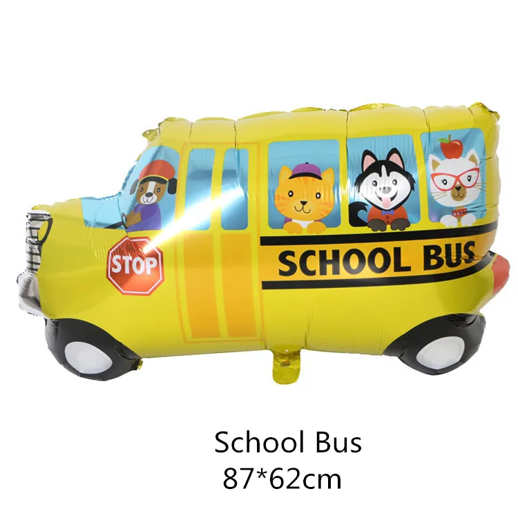 school bus DIY Мультяшные автомобильные воздушные шары пожарная машина поезд Фольга шар скорая помощь Globos детские подарки День Рождения украшения Детские шары - Цвет: school bus