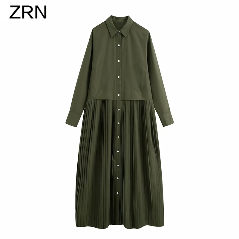 ZRN женское модное однотонное платье рубашка 2020 винтажное свободное с длинным