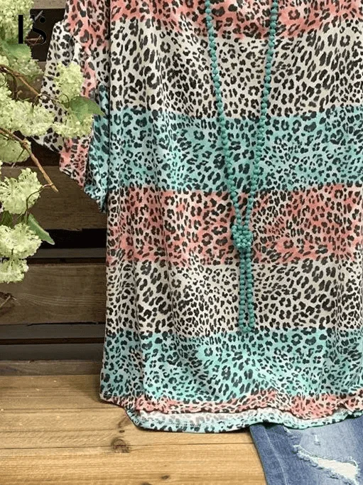 

2020 New Arrival Women Leopard Printed Tops Tee Causl Flare Sleeve T-shirt Summer O-neck Ladies Tops