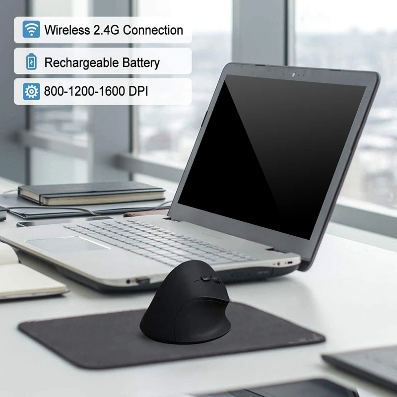 

Vertical Wireless Mouse,Rechargeable 2.4G Optical Silent Ergonomic Mouse,Adjustable DPI 800/1200/1600,Large Hand Mouse