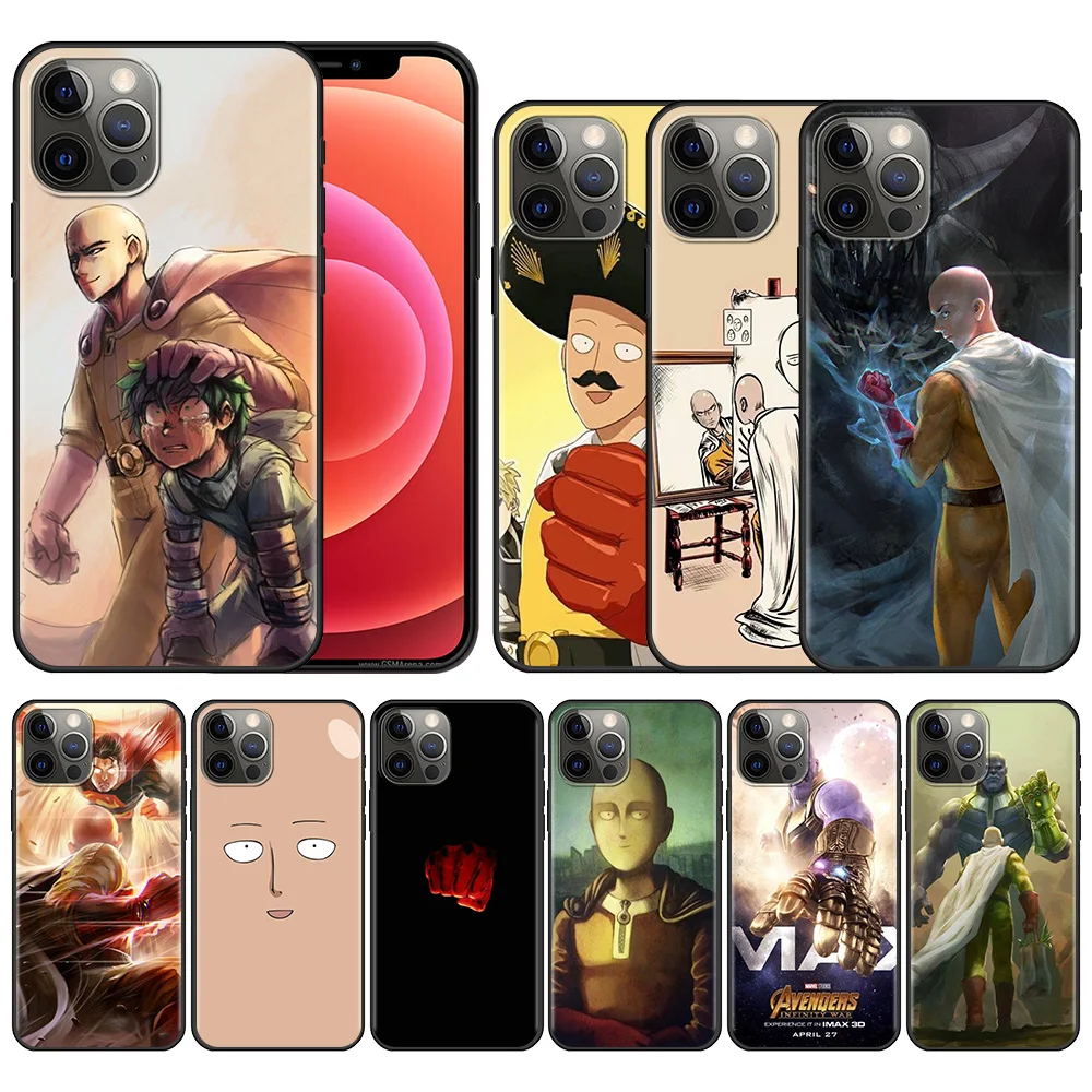 

Phone Case For iPhone 11 13 12 Pro Max XS XR X 8 7 6s 6 Plus 5 5S SE Silicone Coque Black Fundas Bleach One Punch Man