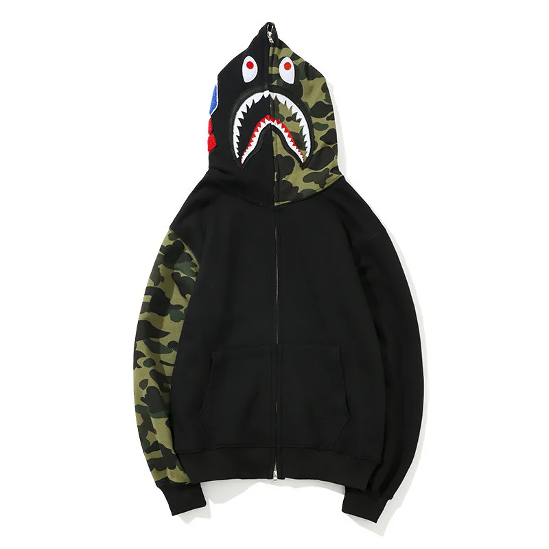 

New fashion brand camouflage embroidery sleeve cardigan zipper hooded sweater coat
