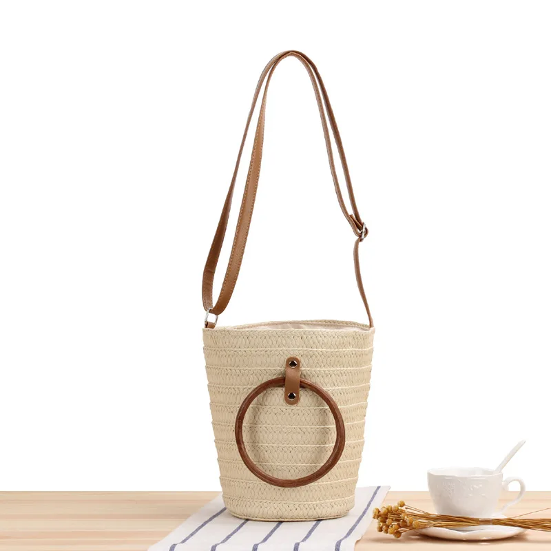 

Shoulde RbagsNew Cylinder Hand Carrying Straddle Straw Bag Summer Vacation Woven Bag Bucket Leisure Bags