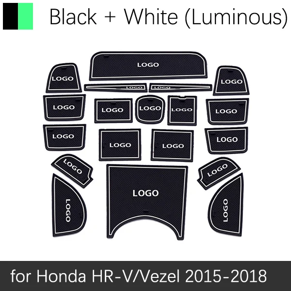 White Luminous Противоскользящими резиновыми затворный слот, циновка чашки для Honda HR-V вариабельности сердечного ритма подушки Салонные подложки наклейки для автомобиля - Название цвета: White Luminous