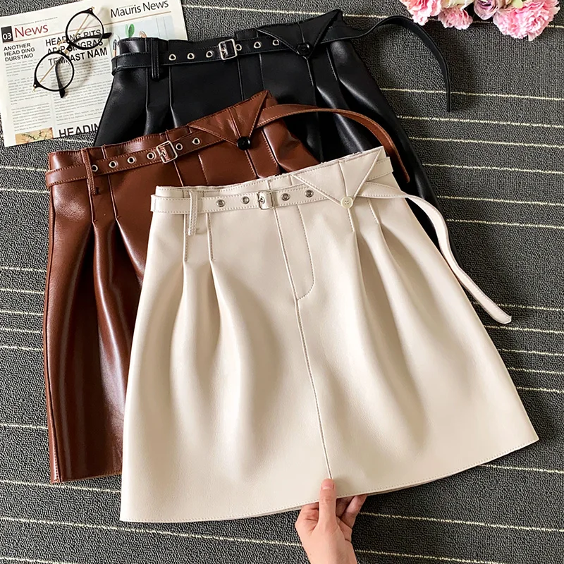 

Spring Autumn Women's High Quality Sheepskin Belt Leather Skirts A555