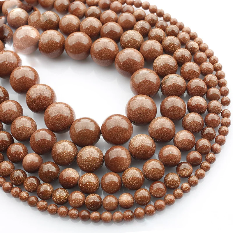 

15"(38cm) Strand Round Natural Gold Aventurine Stone Rocks 4mm 6mm 8mm 10mm 12mm 14mm Beads for Bracelet Jewelry Making Findings