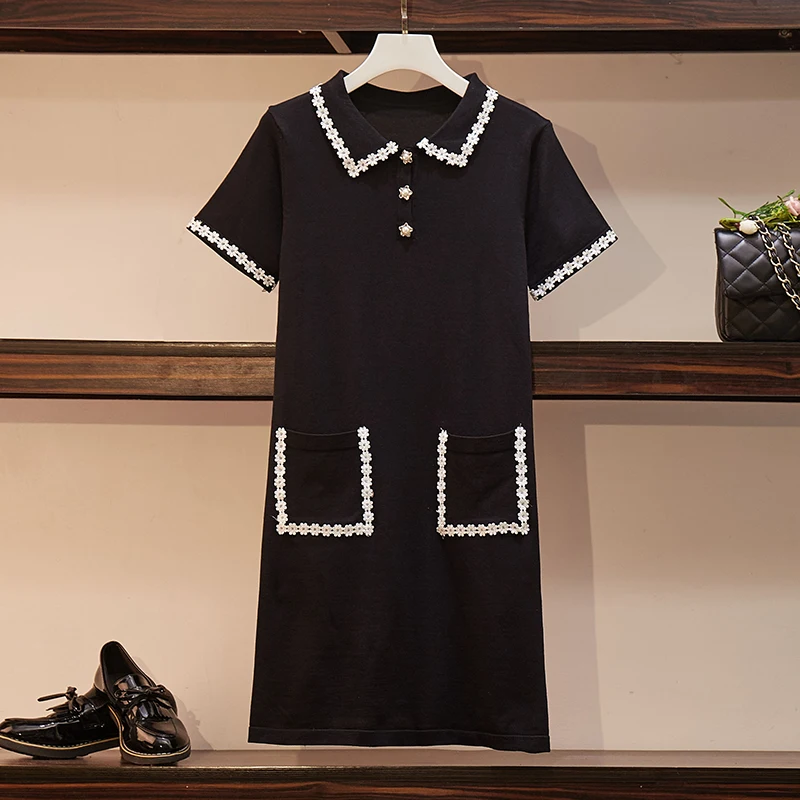 Актуальное женское летнее платье большого размера с воротником поло кружевная