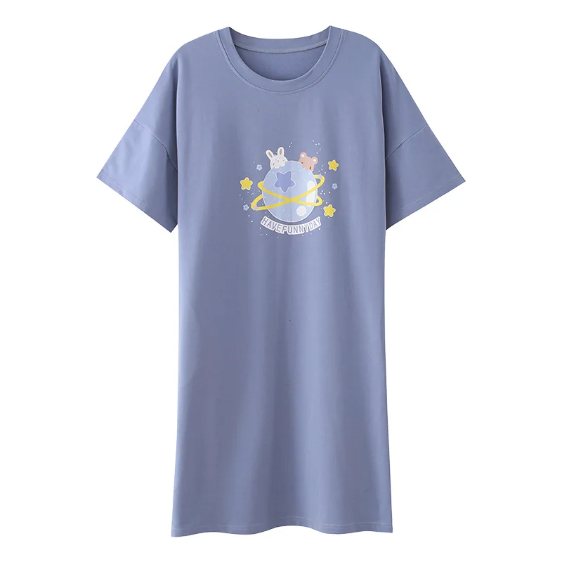 

Sexy Summer Pajamas Cotton Sleepwear Women Nightgown Short Sleeve Cartoon Female Nightdres Plus Size M-5XL Girls Nightwear