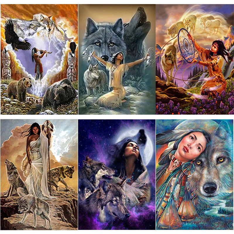 New 5D DIY Diamond Painting Animal Cross Stitch Full Square Round Drill Werewolf Diamond Embroidery Craft Home Decor Manual Gift