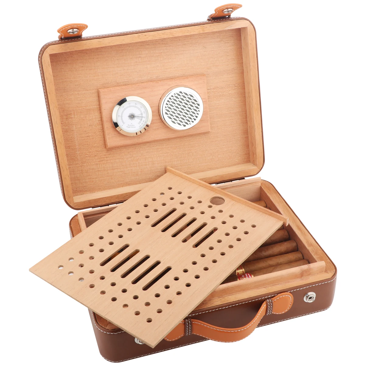 Фото XIFEI дорожный увлажнитель для сигар Box W/увлажнитель с гигрометром 50pcs Емкость кедрового дерева для Cohiba портативные аксессуары для курения №2