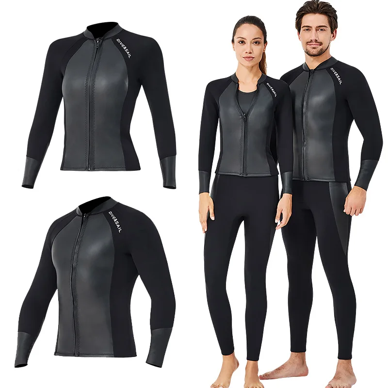 Wetsuit Top 3mm 2mm 1.5mm Neoprene Jacket/Shirt Zipper Up Long Sleeves Diving Suit for Swimming, Snorkeling, Scuba, Surfing