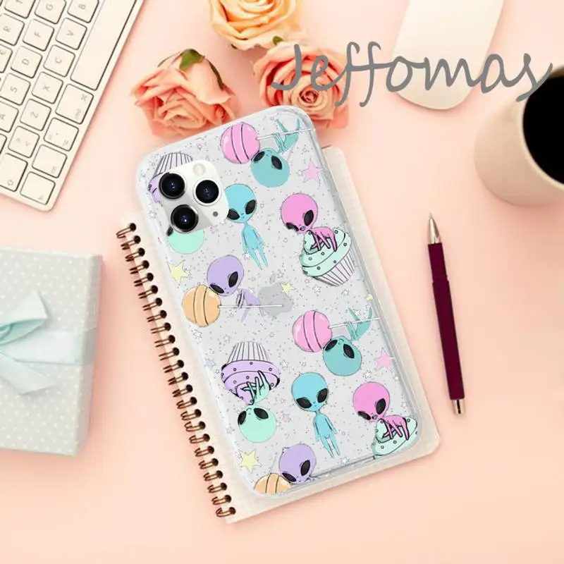 

Aesthetics Cute Cartoon alien space Phone Case Transparent soft For iphone 5 5s 5c se 6 6s 7 8 11 12 plus mini x xs xr pro max