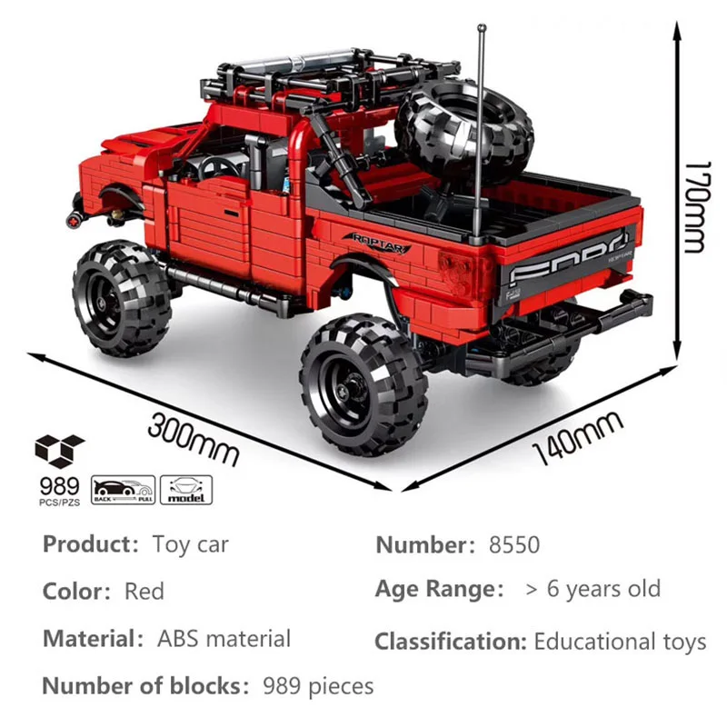 

989pcs City Pull Back Off Road Vehicle Building Blocks Toys Technical SUV Supercar Racing Cars Model DIY Bricks Gifts for Boys
