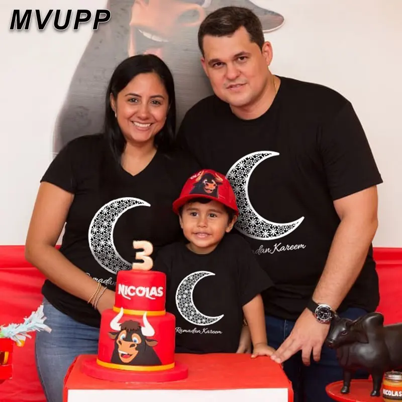 

MVUPP 2020 summer black tops Family look Matching clothes mommy and me print t-shirt outfits Cotton father mother daughter tees