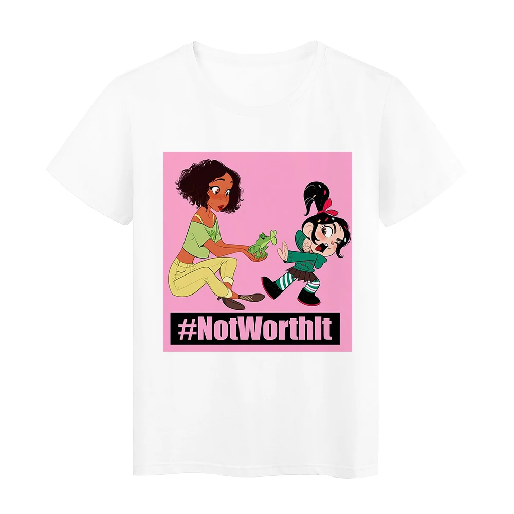 

The Princess and the Frog Tiana Vanellope T Shirt Women Summer Casual Tshirts Harajuku Graphic Girl Tops Kawaii Female T-shirt