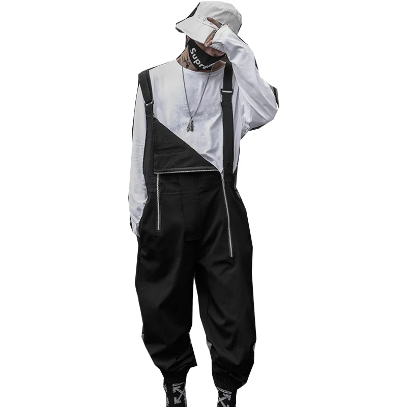 American men's zipper bib pants hip-hop loose Japanese trend tooling suspenders army pants jumpsuit suit trend