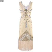 1920s great gatsby robe sequined embellished fringed dress o neck tassel flapper dress summer party dresses vestidos