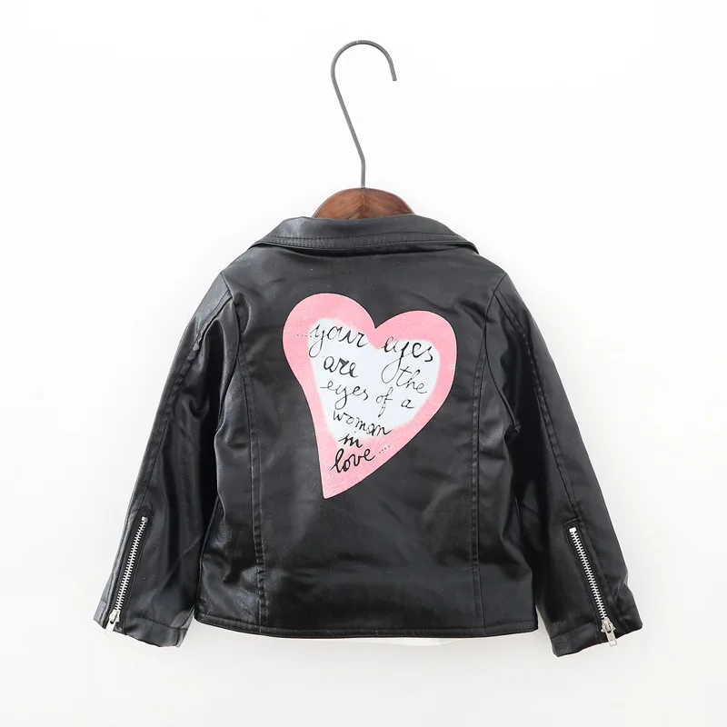 Autumn Children PU Leather Jacket Girls Coat Zip Turn-down Collar Short Faux Leather Outwear Kids Windbreaker Black Jacket